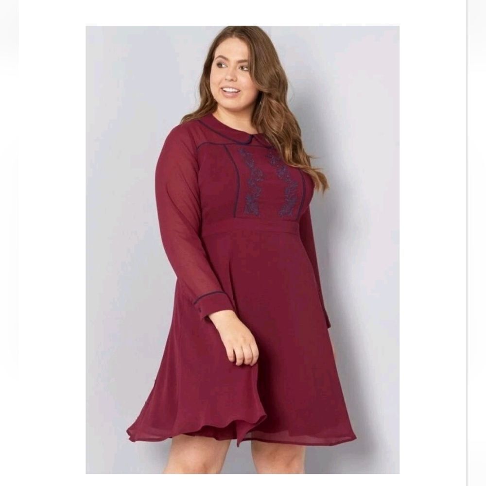 Chic Long Sleeve Burgundy Dress